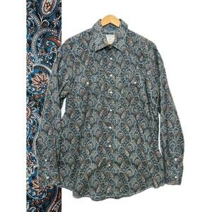 Panhandle Rough Stock Paisley Print Pearl Snap Long Sleeve Shirt Mens Size Large